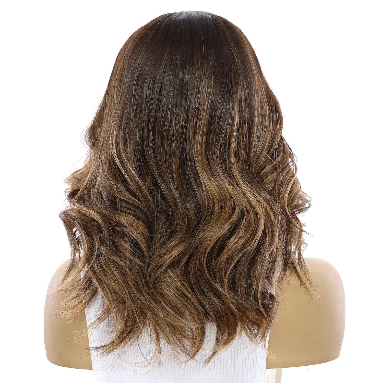 16" Ponytail Silk Part Wig Dark Brown Balayage