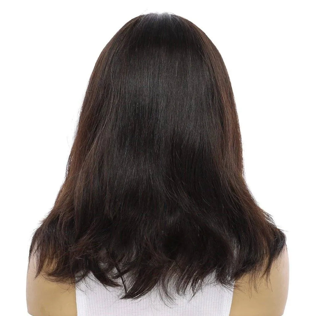 16" Ponytail Silk Part Wig Soft Black