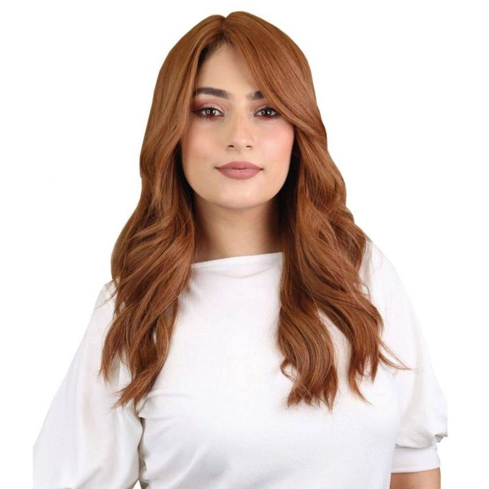 22" Ponytail Silk Part Wig Copper w/ Partial Rooting