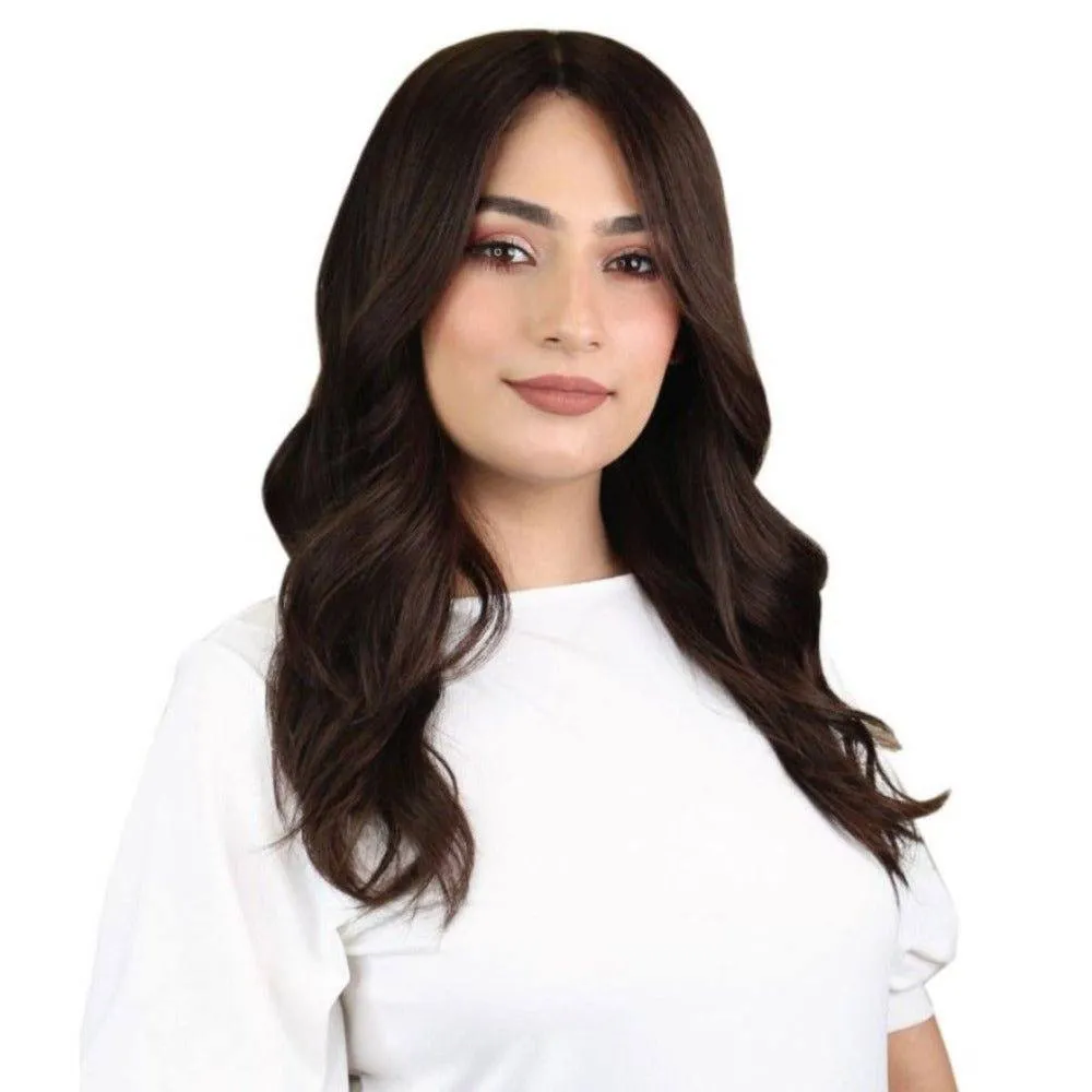 22" Ponytail Silk Part Wig Dark Brown w/ Partial Rooting