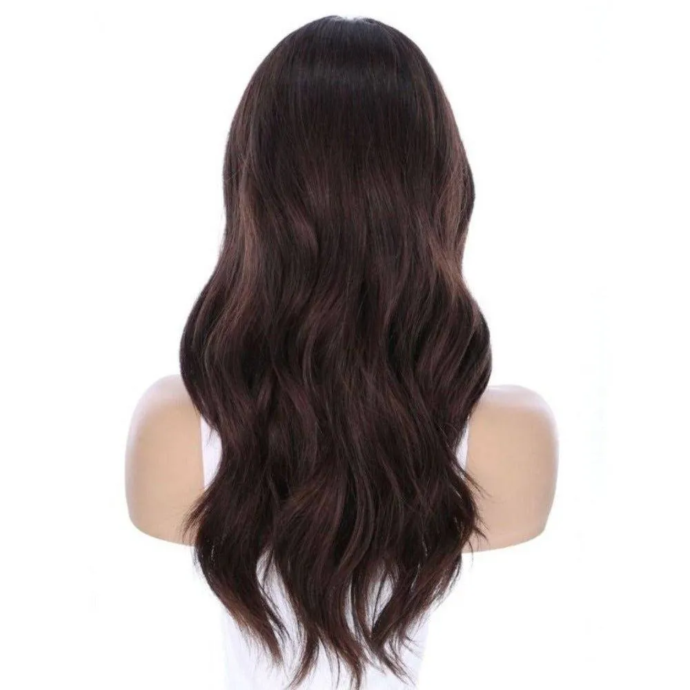 22" Ponytail Silk Part Wig Dark Brown w/ Partial Rooting