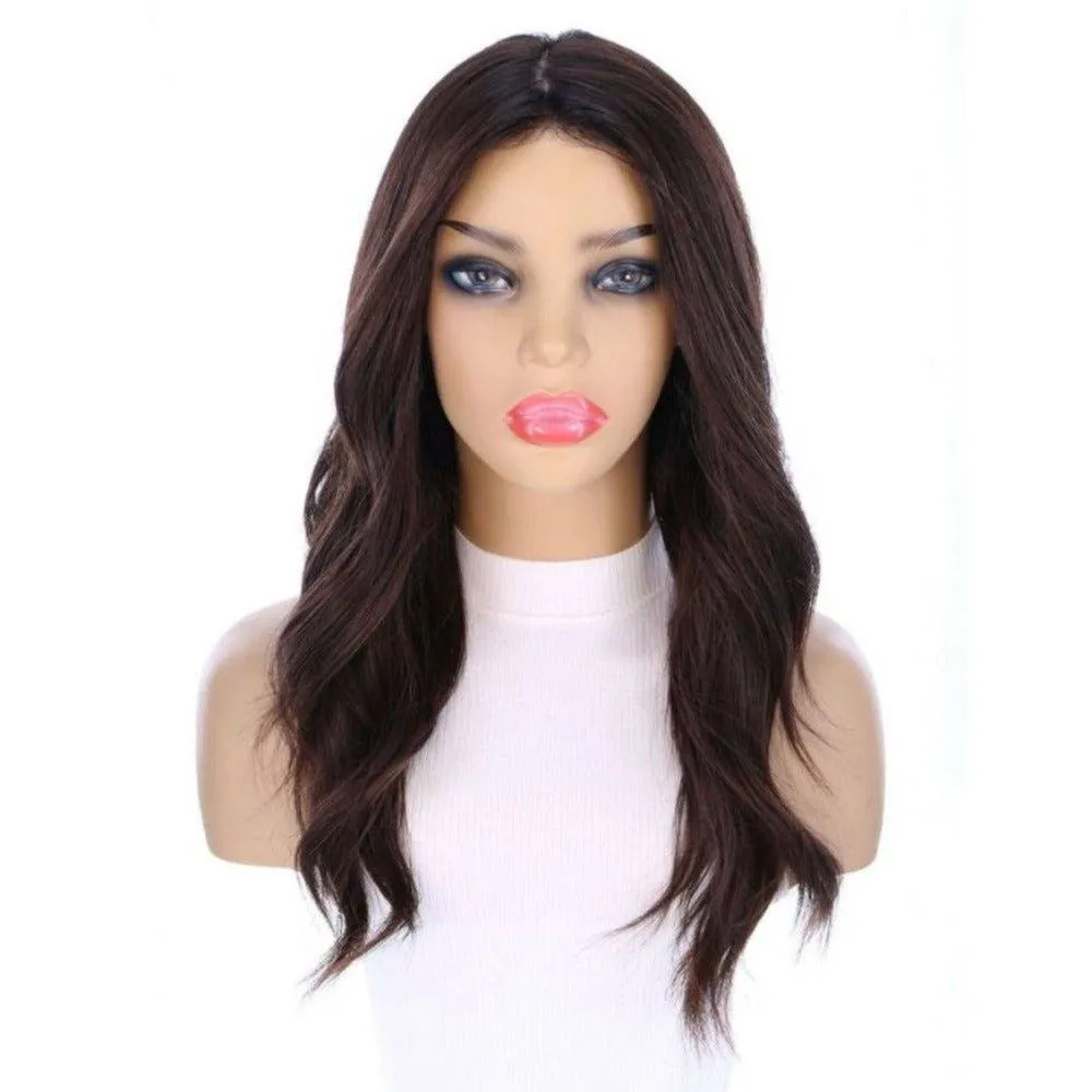 22" Ponytail Silk Part Wig Dark Brown w/ Partial Rooting