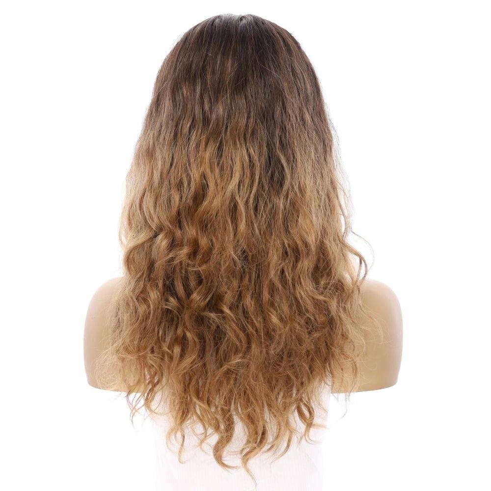 22" Ponytail Silk Part Wig Medium Brown Ombre Wavy