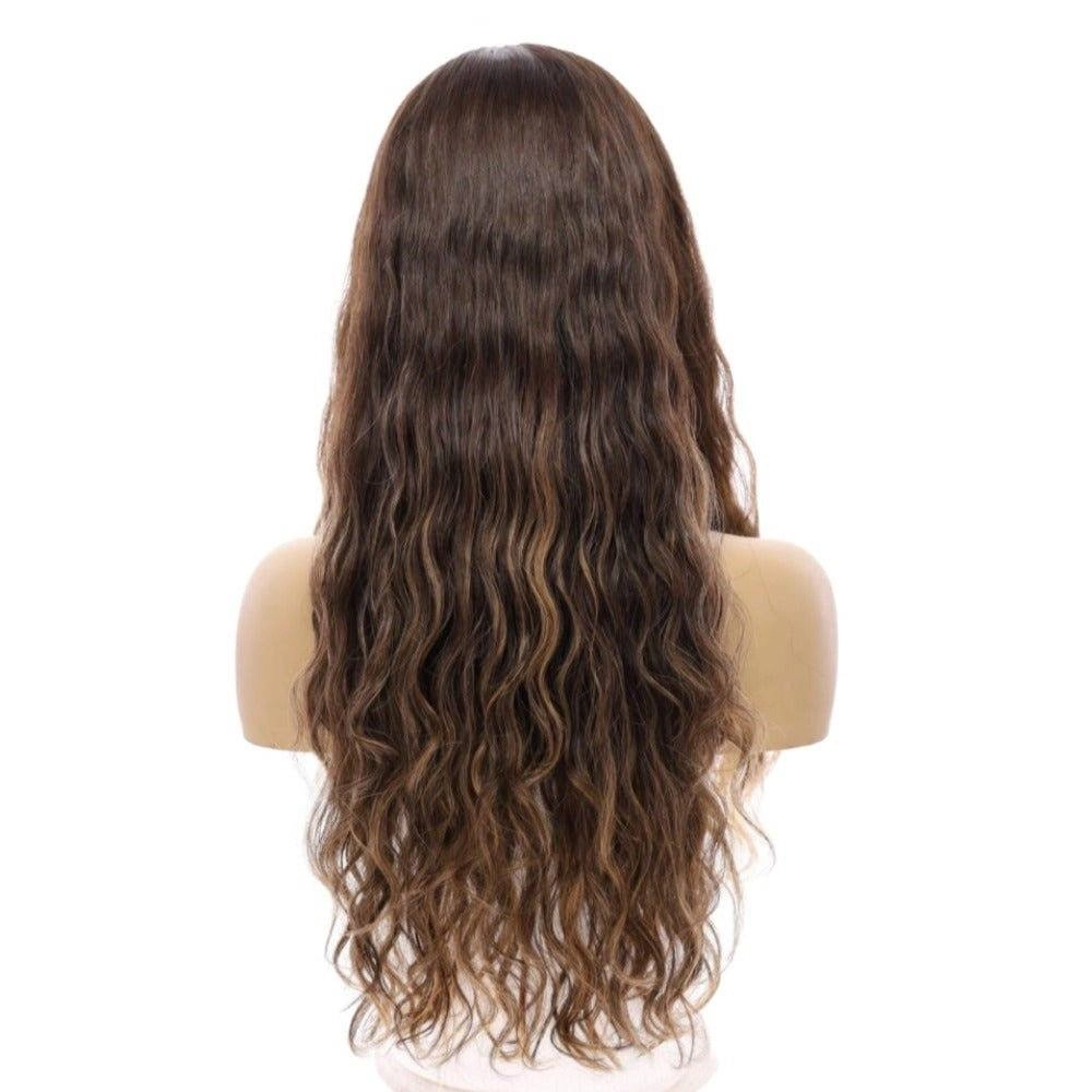 26" Ponytail Silk Top Wig Dark Brown Balayage Wavy