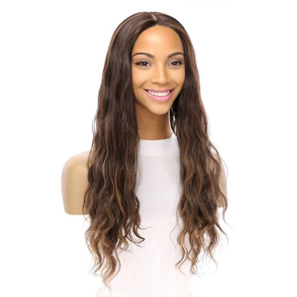26" Ponytail Silk Top Wig Dark Brown Balayage Wavy