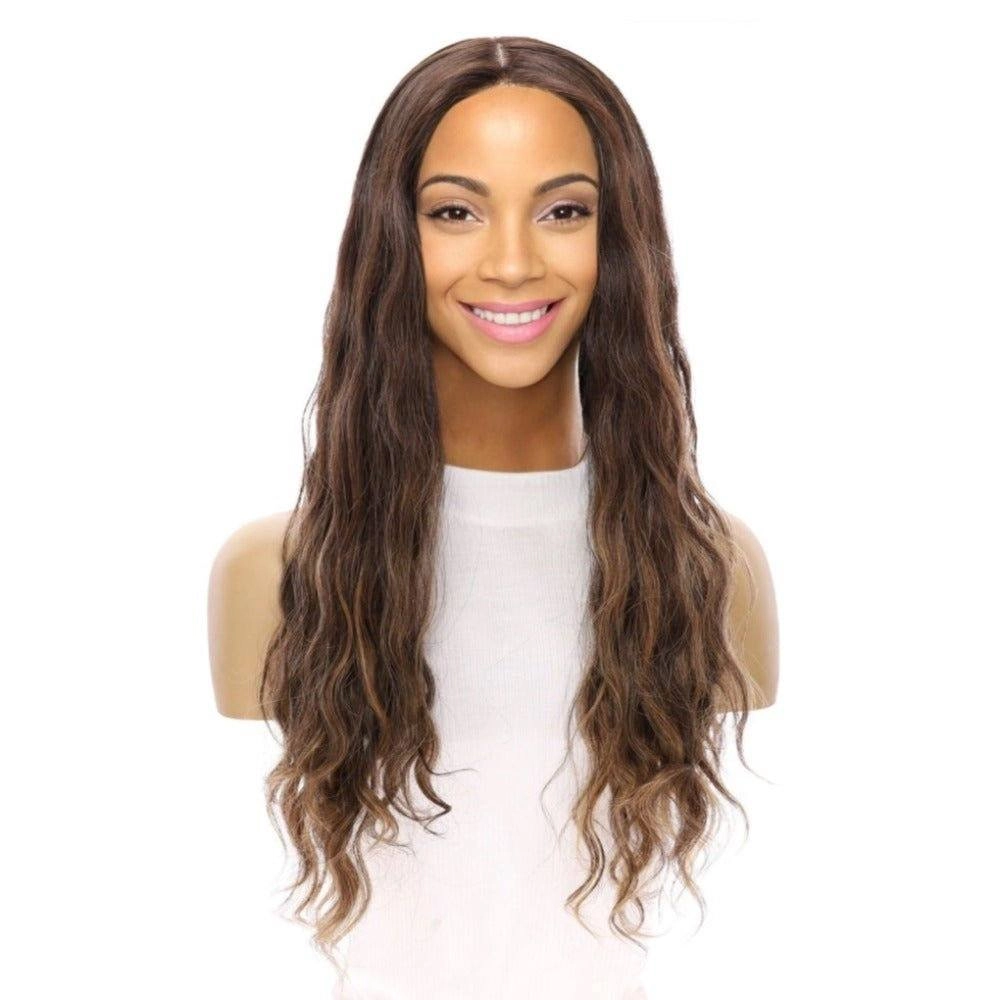 26" Ponytail Silk Top Wig Dark Brown Balayage Wavy