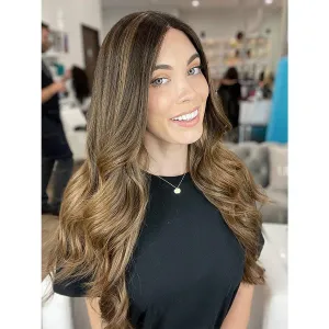 26" Ponytail Silk Top Wig Dark Brown Ombre w/ Partial Highlight