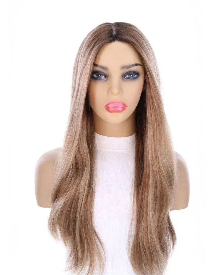 26" Ponytail Silk Top Wig Medium Blonde w/ Full Rooting