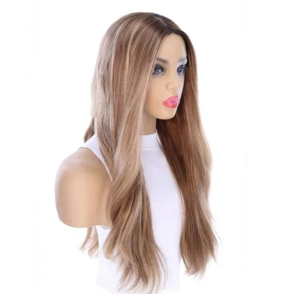 26" Ponytail Silk Top Wig Medium Blonde w/ Full Rooting