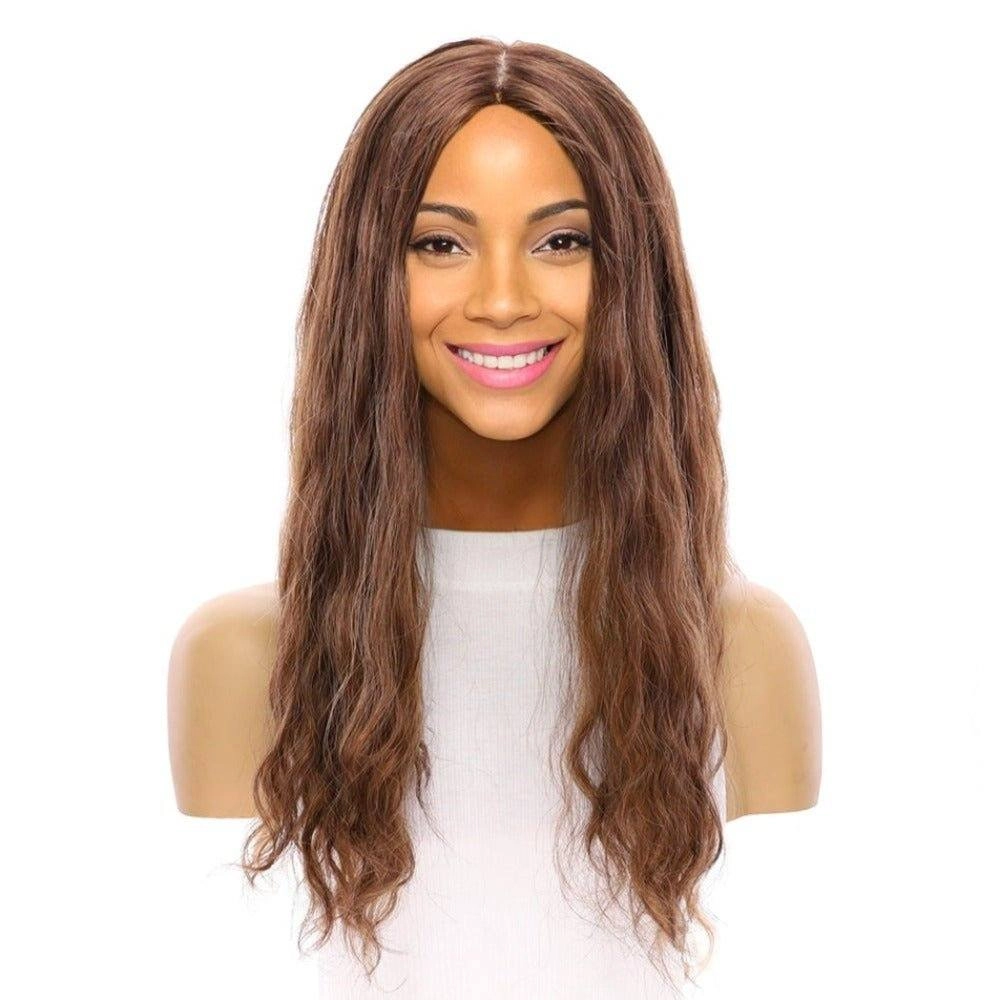 26" Ponytail Silk Top Wig Medium Brown Balayage Wavy