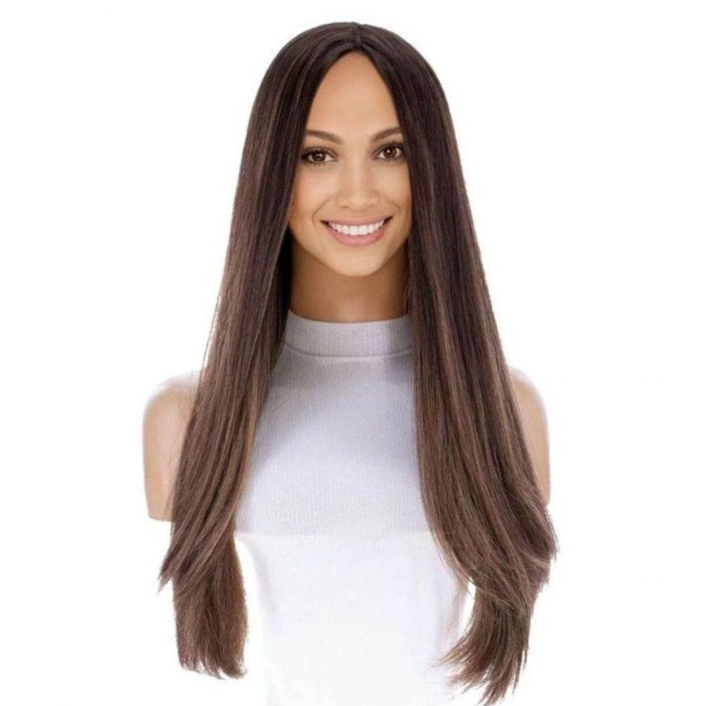 26" Ponytail Silk Top Wig Medium Brown Balayage
