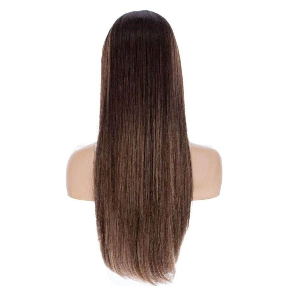 26" Ponytail Silk Top Wig Medium Brown Balayage