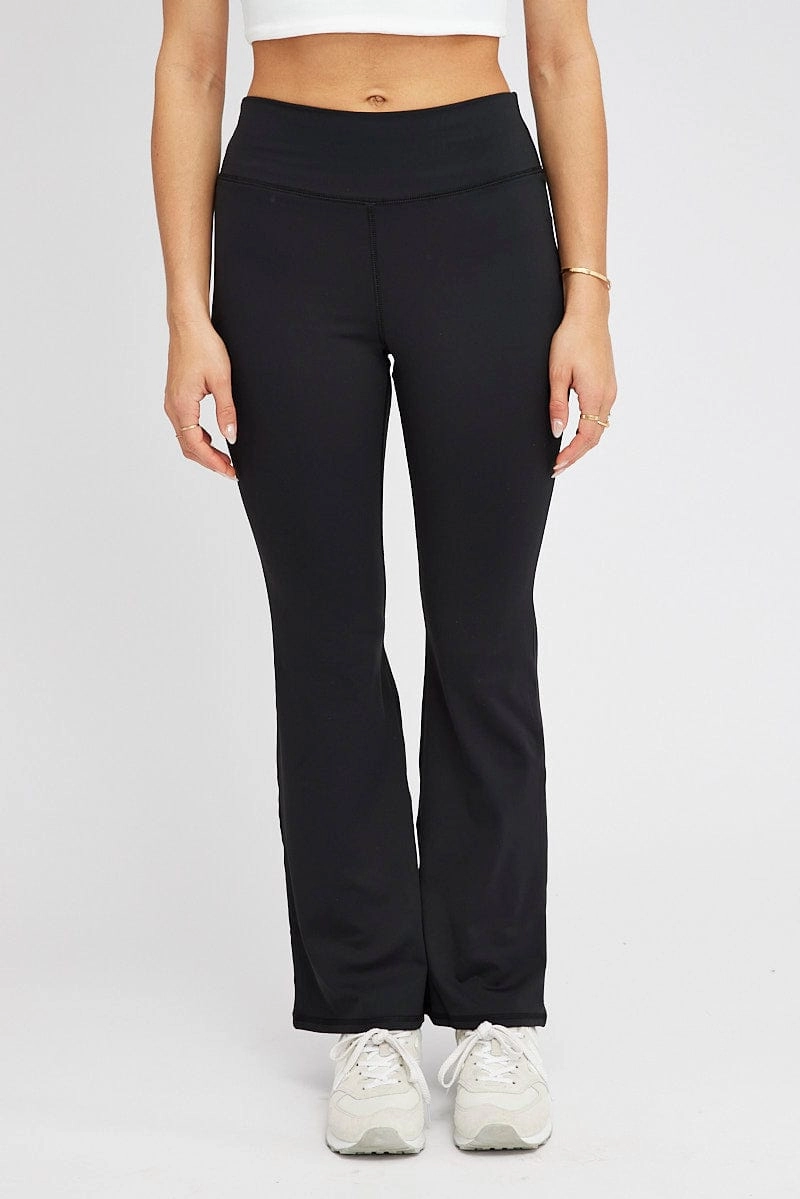 Black Flare Leg Pants High Rise