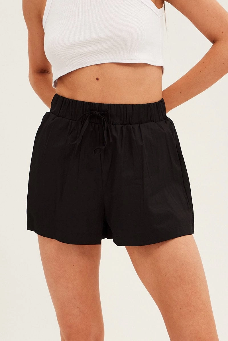 Black Mini Shorts High Rise Elastic Waist