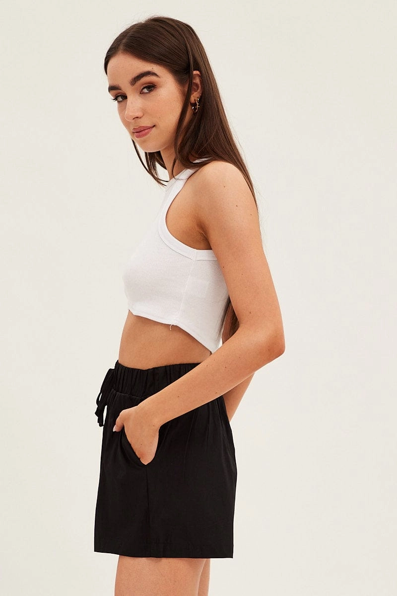 Black Mini Shorts High Rise Elastic Waist