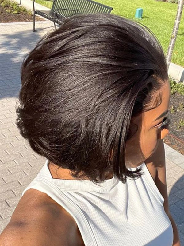 Chinalacewig Human Hair Blunt Cut Bob Relaxed Hair Yaki Bob HD Lace Front Wig CF061