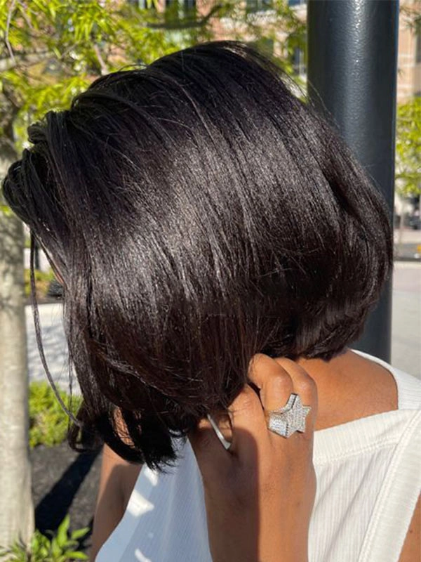 Chinalacewig Human Hair Blunt Cut Bob Relaxed Hair Yaki Bob HD Lace Front Wig CF061