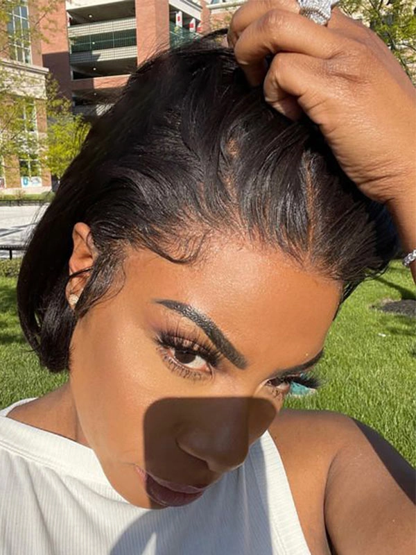 Chinalacewig Human Hair Blunt Cut Bob Relaxed Hair Yaki Bob HD Lace Front Wig CF061