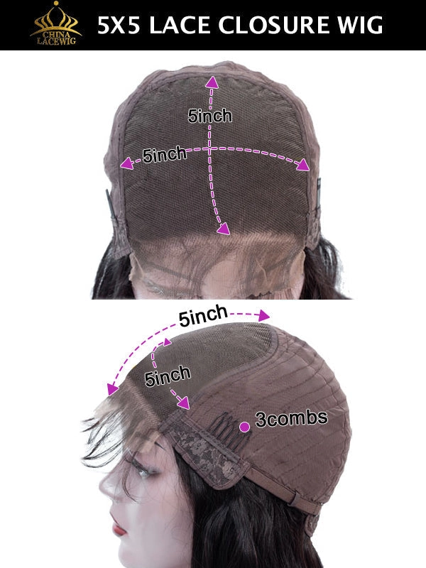 Chinalacewig Ombre Color Body Wave With Bang 5x5 HD Lace Closure Wig HG03