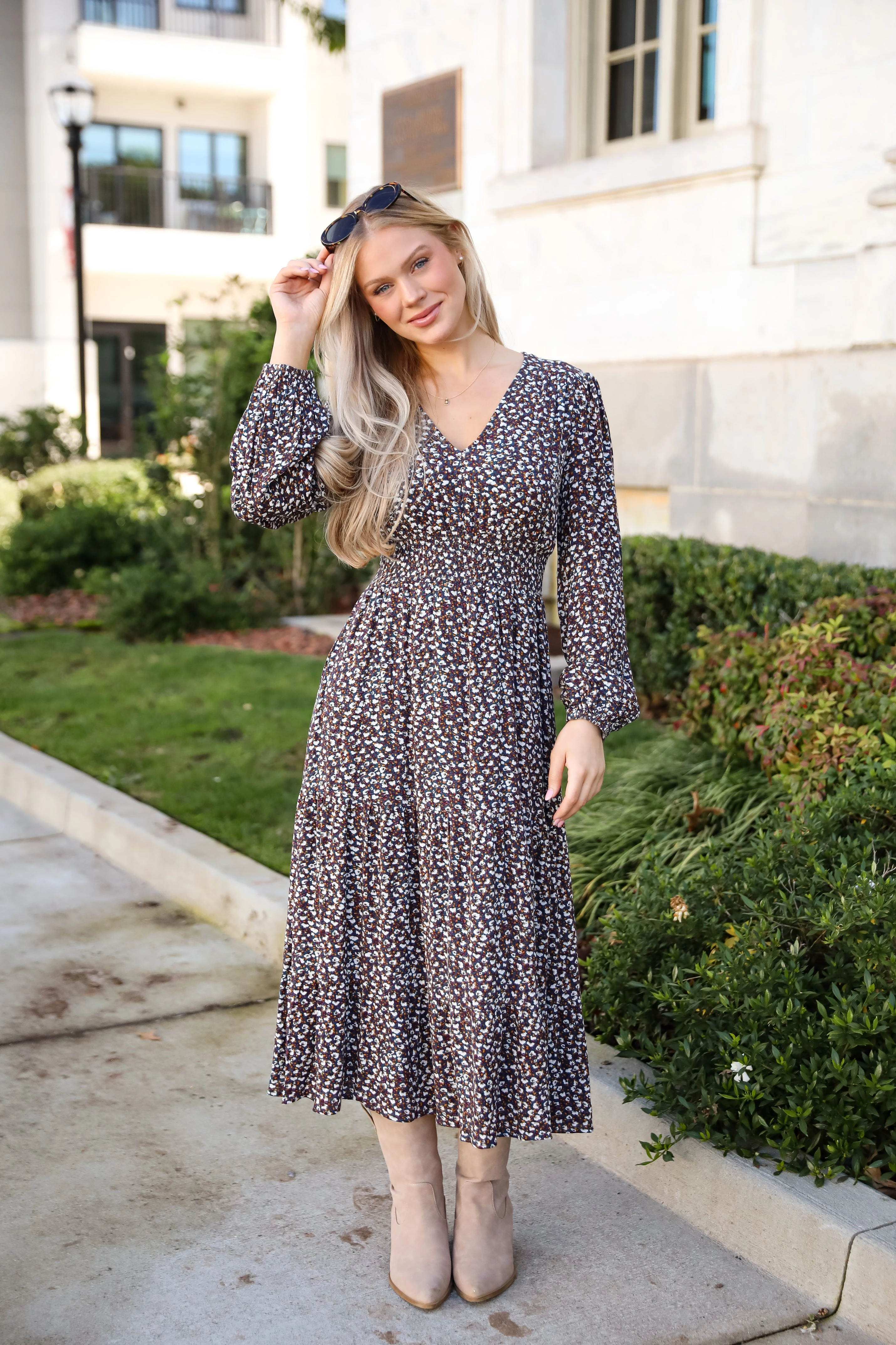 FINAL SALE - Glowing Sophistication Teal Floral Midi Dress