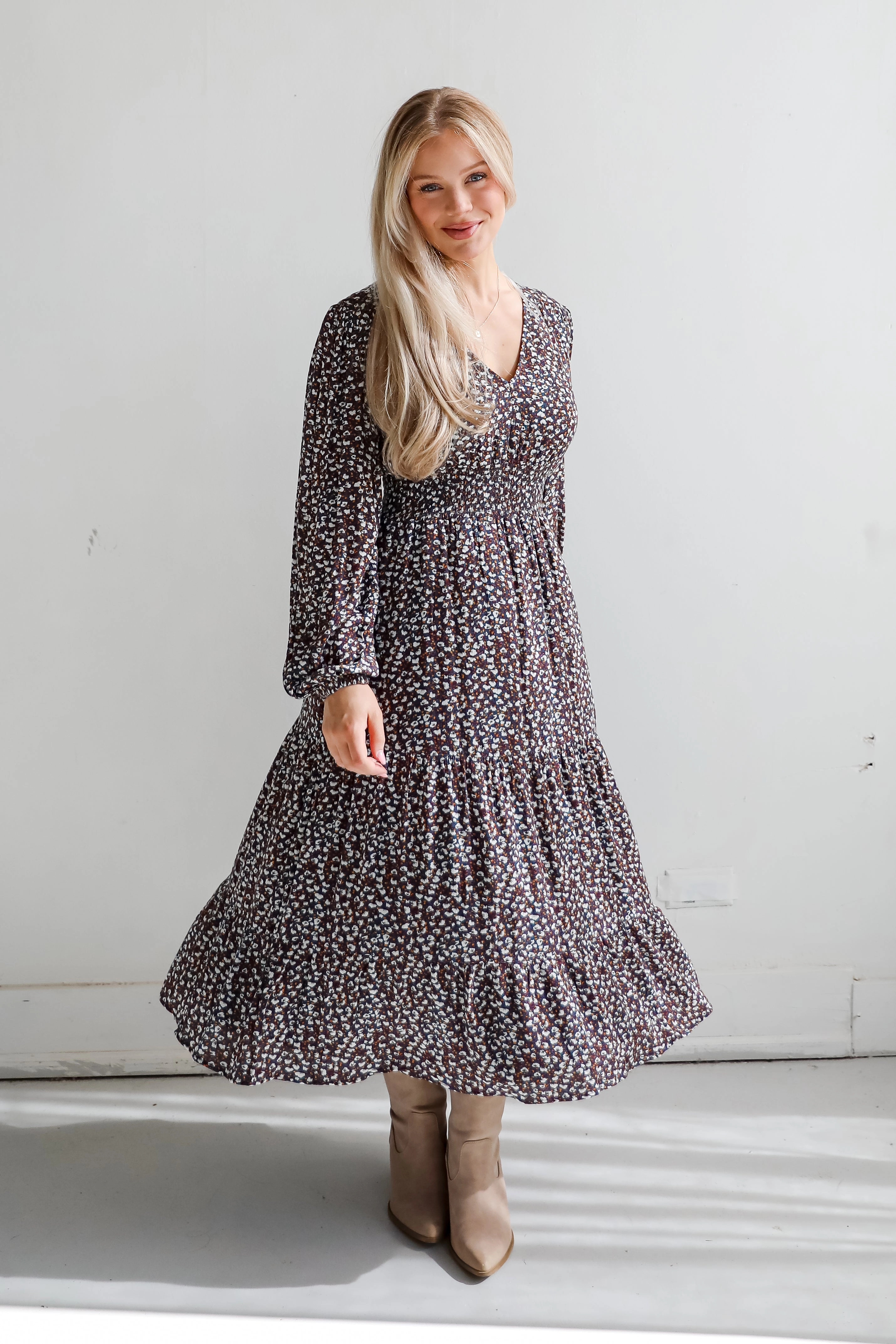 FINAL SALE - Glowing Sophistication Teal Floral Midi Dress