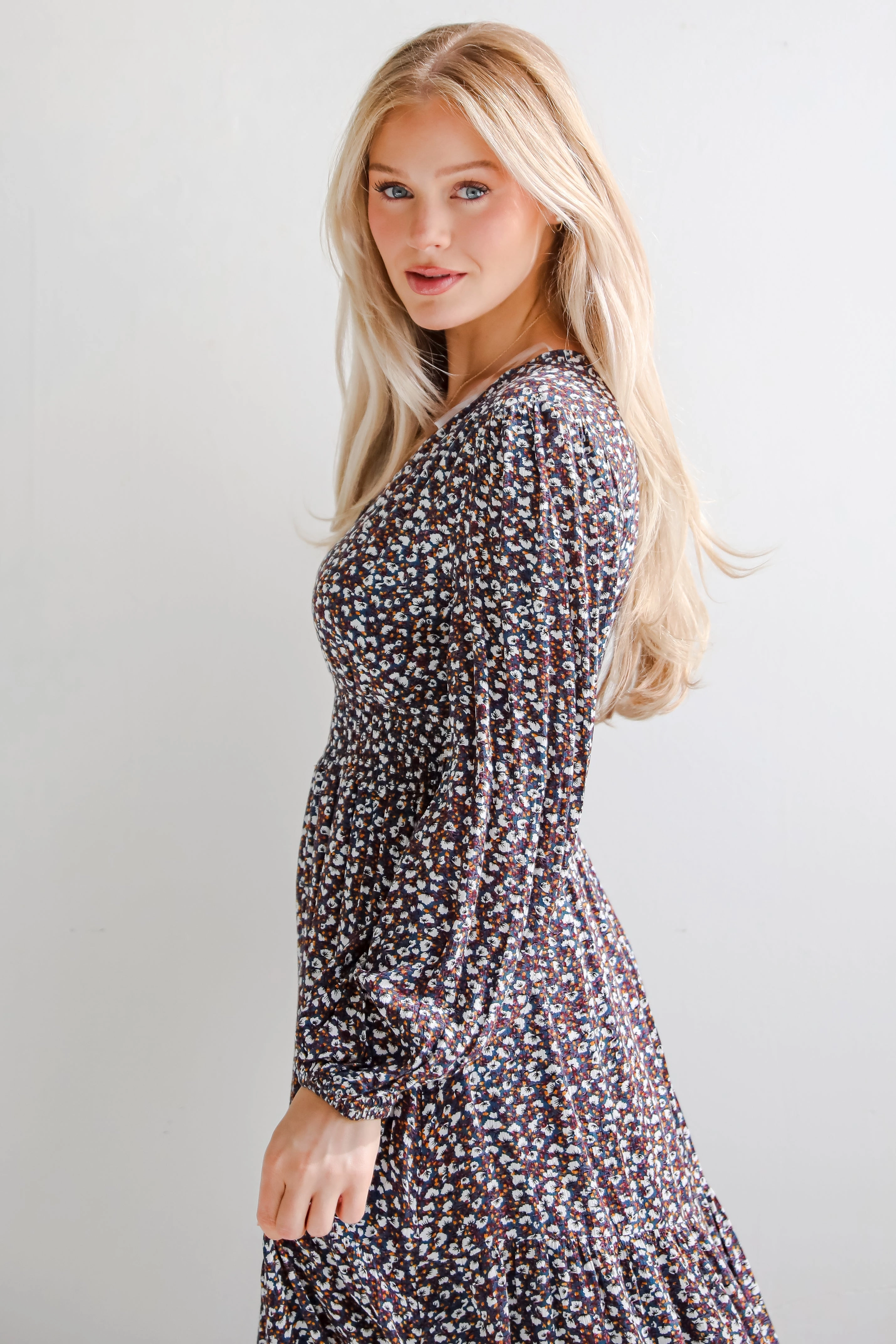 FINAL SALE - Glowing Sophistication Teal Floral Midi Dress