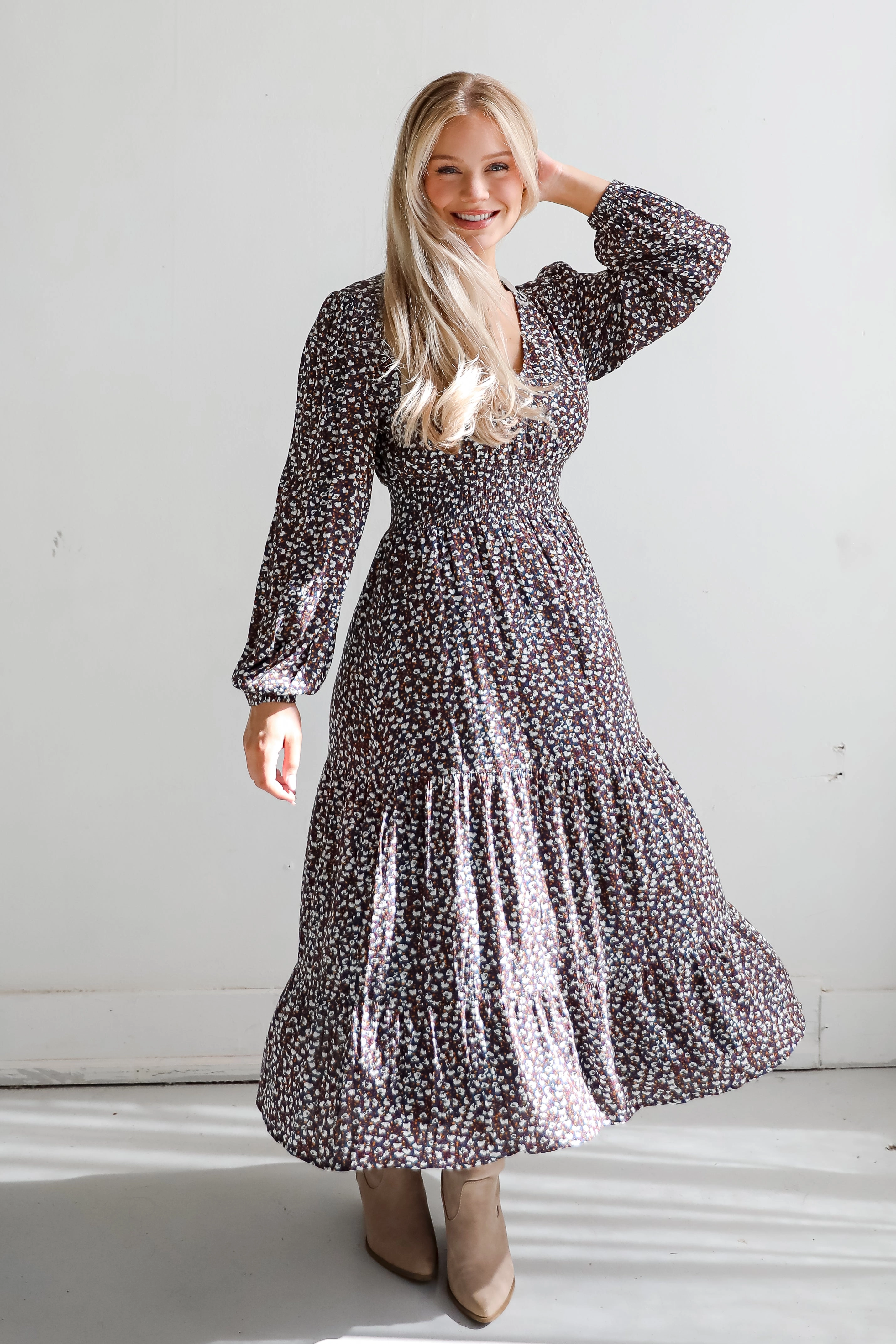 FINAL SALE - Glowing Sophistication Teal Floral Midi Dress