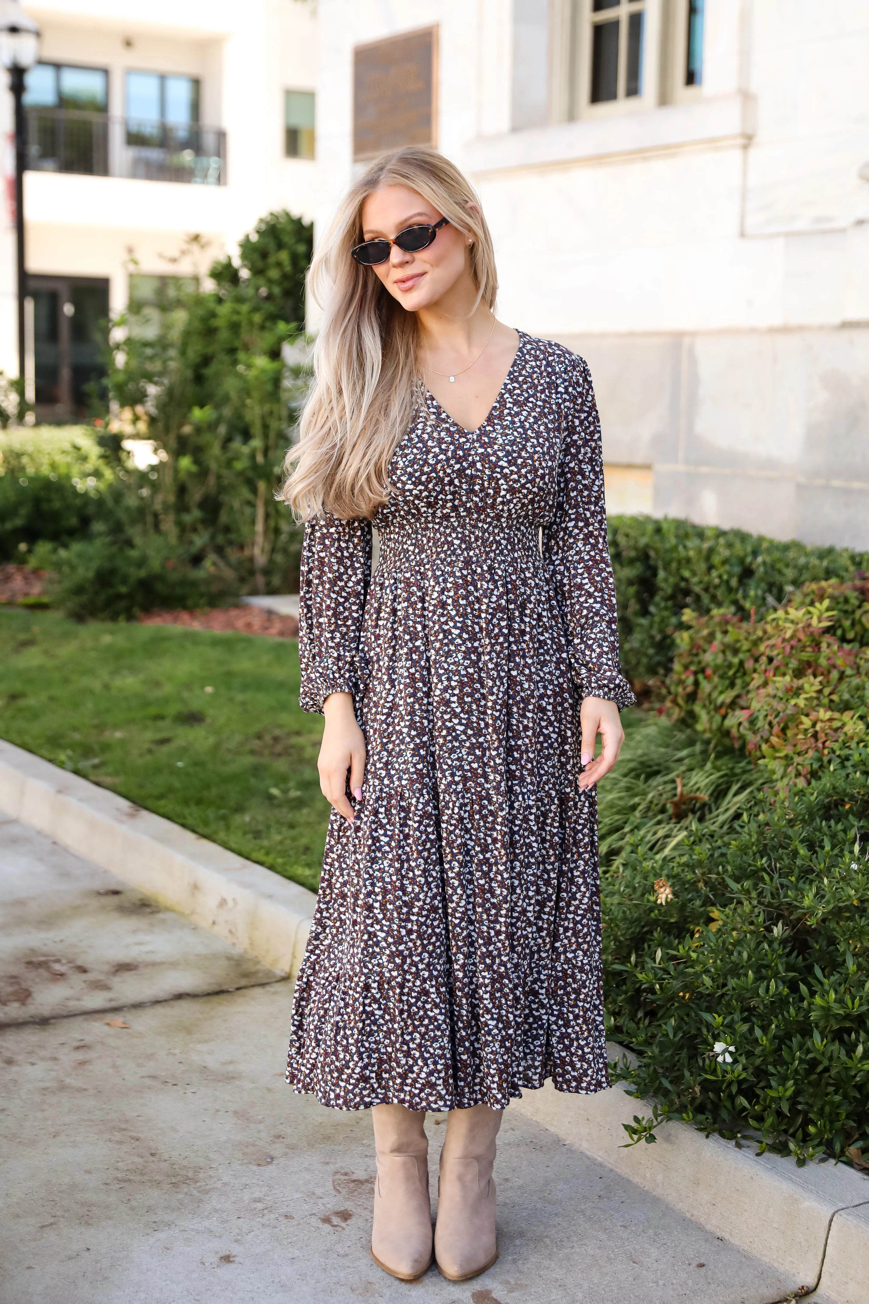 FINAL SALE - Glowing Sophistication Teal Floral Midi Dress