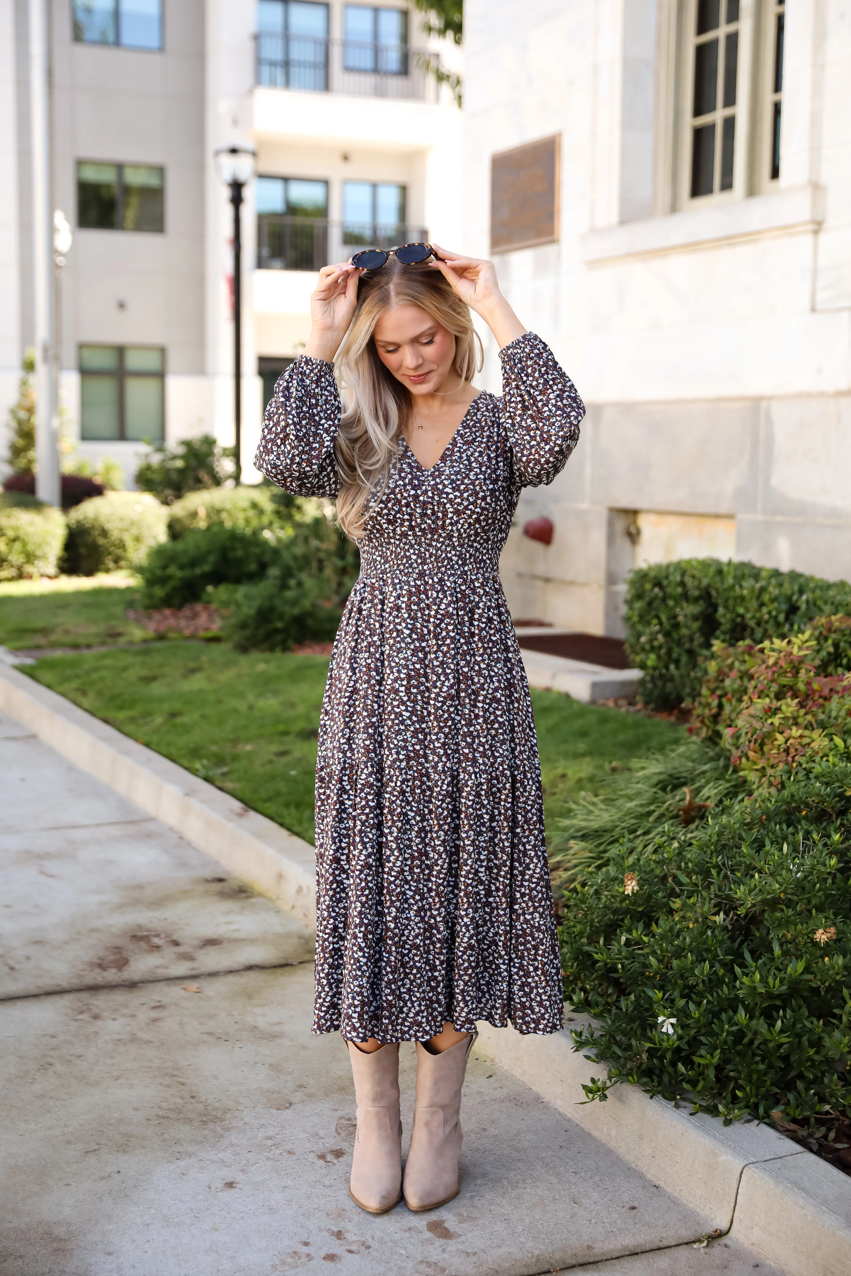 FINAL SALE - Glowing Sophistication Teal Floral Midi Dress