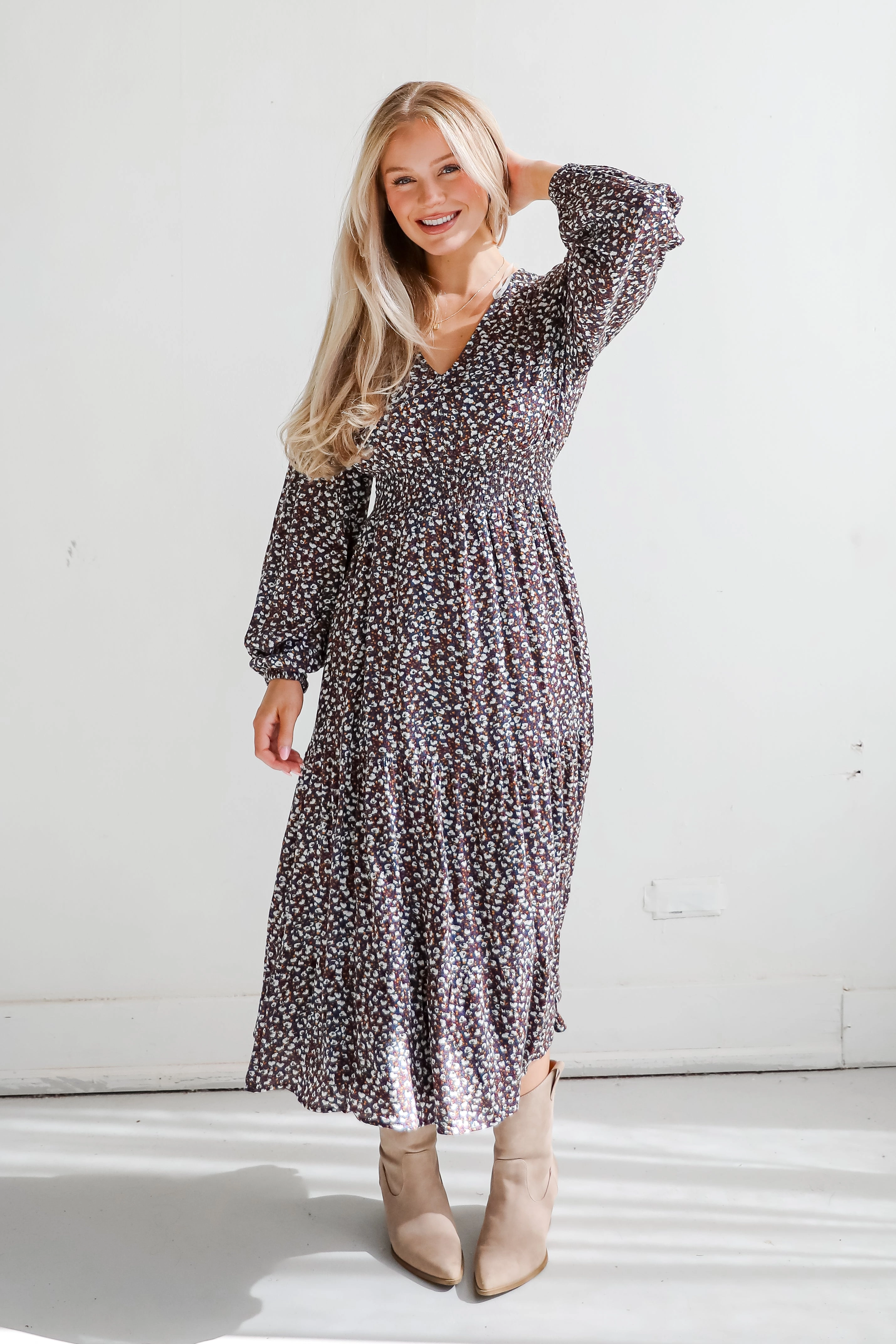 FINAL SALE - Glowing Sophistication Teal Floral Midi Dress