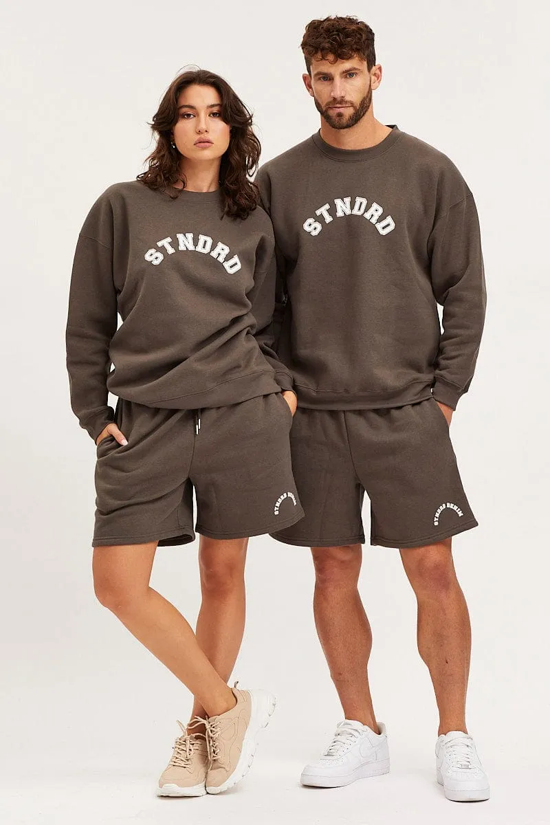 Grey Track Shorts High Rise Unisex