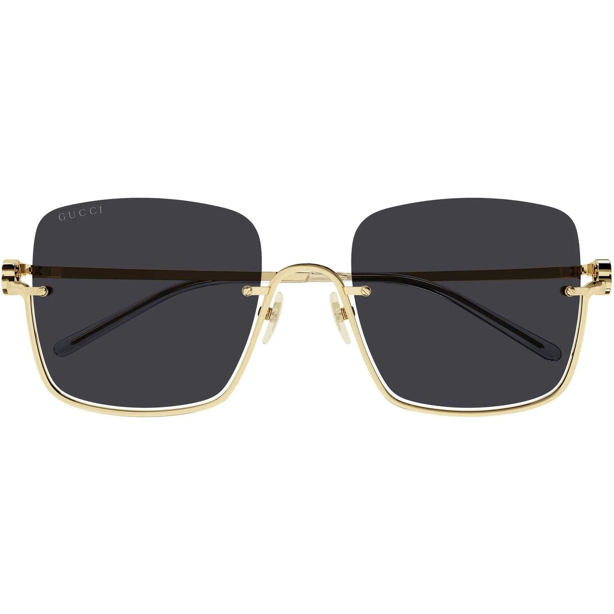 Gucci Women's Sunglasses - Gold Metal Half Rim Square Frame Grey Lens | GG1279S 001