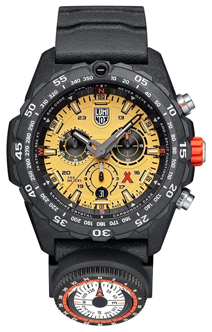 Luminox Bear Grylls Survival Chronograph CARBONOX Yellow Dial Black Rubber Strap Compass Date Divers Quartz Mens Watch XB.3745