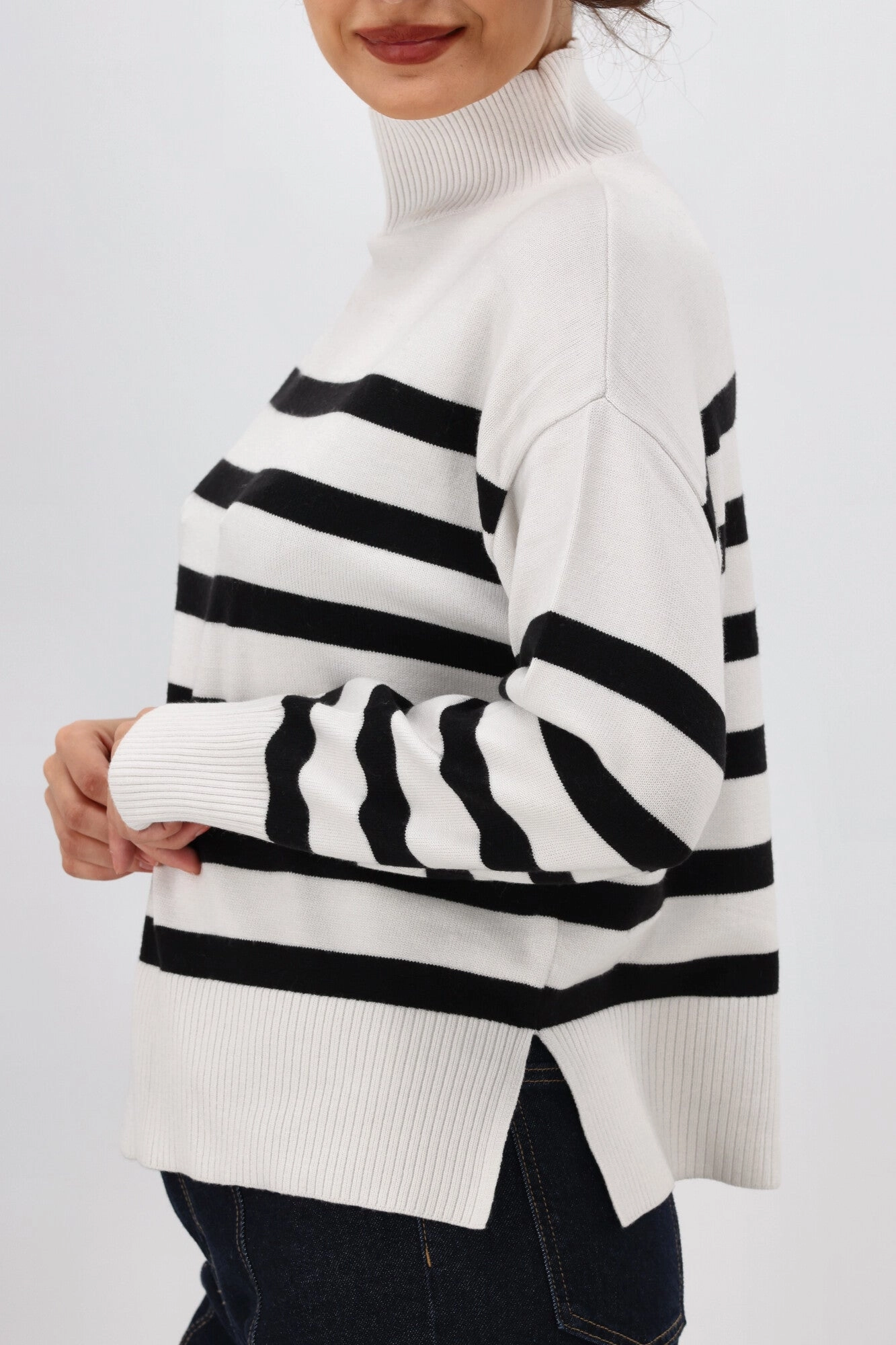 ONLY Bari L/S High Neck Stripe Jumper Cloud
