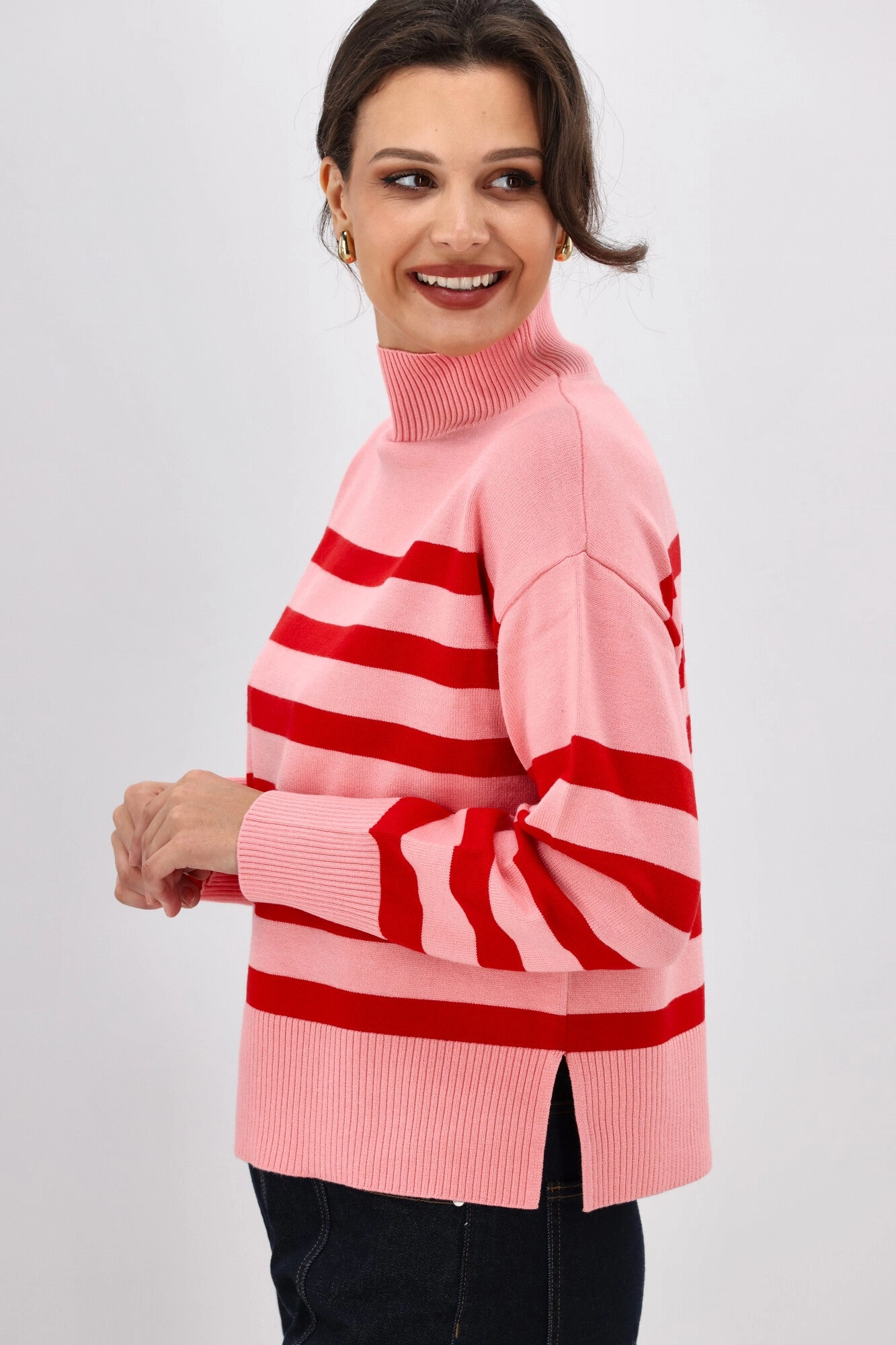 ONLY Carol Bari L/S Highneck Stripe Jumper Quartz Pink