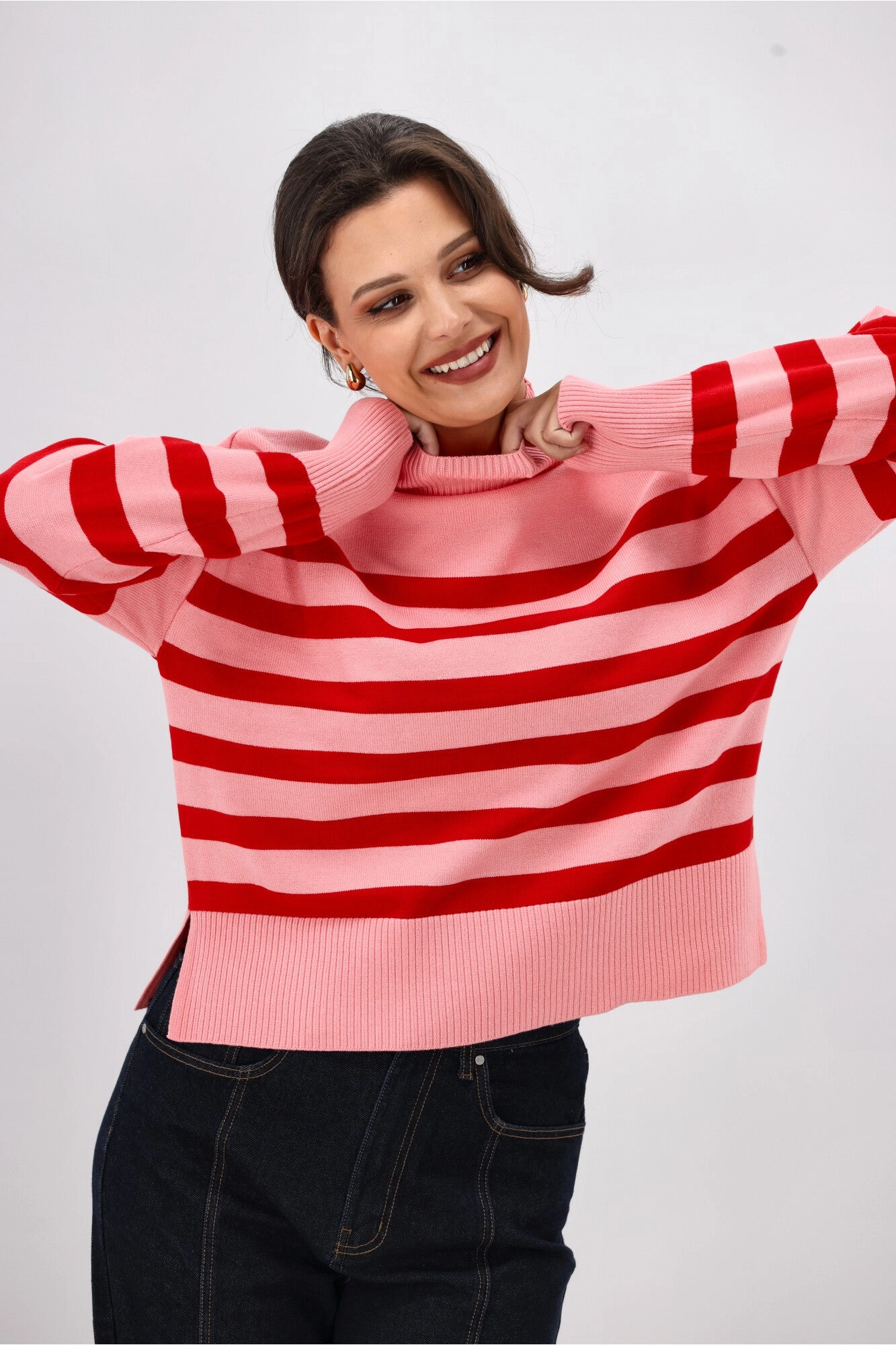 ONLY Carol Bari L/S Highneck Stripe Jumper Quartz Pink