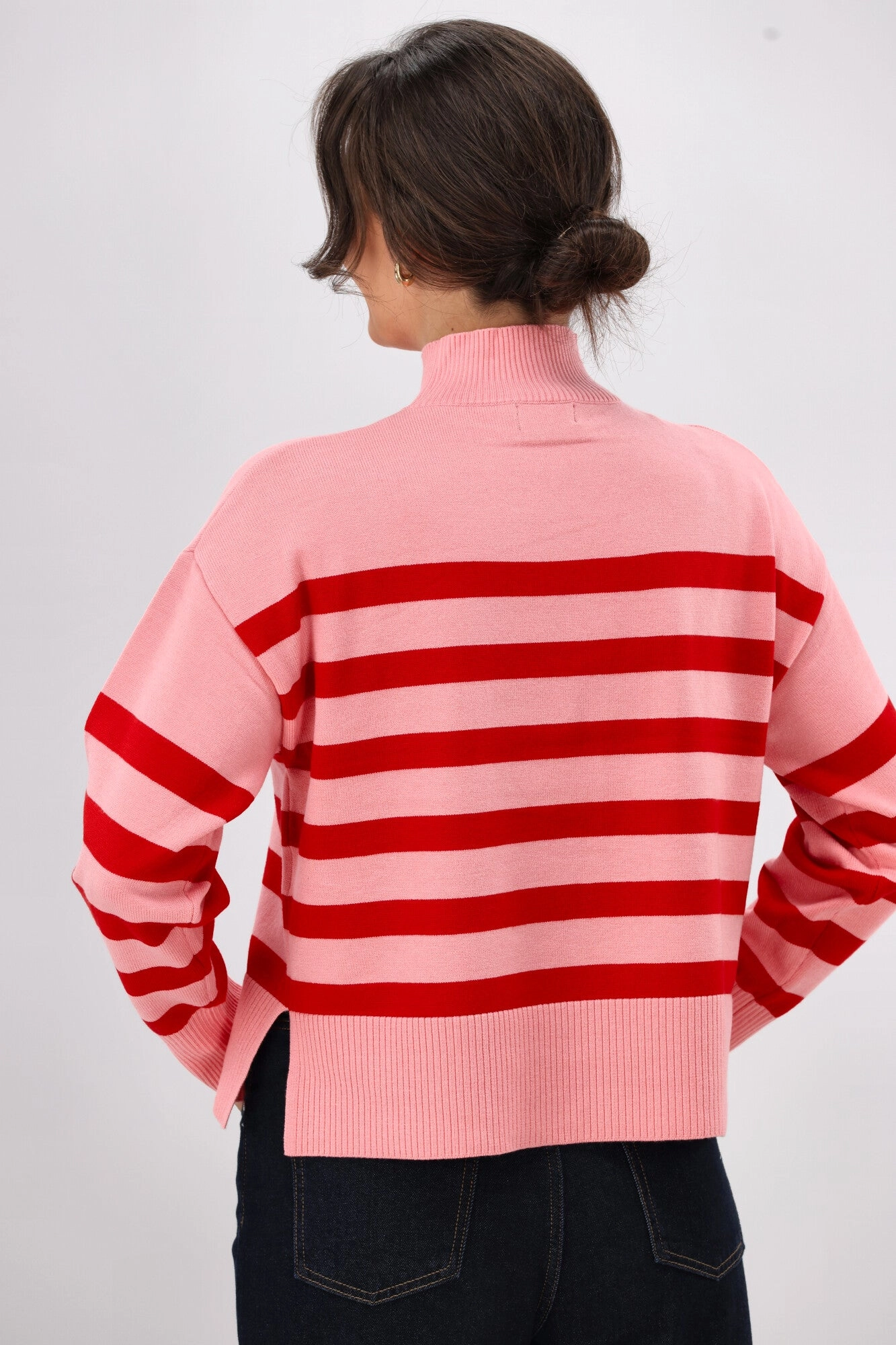 ONLY Carol Bari L/S Highneck Stripe Jumper Quartz Pink