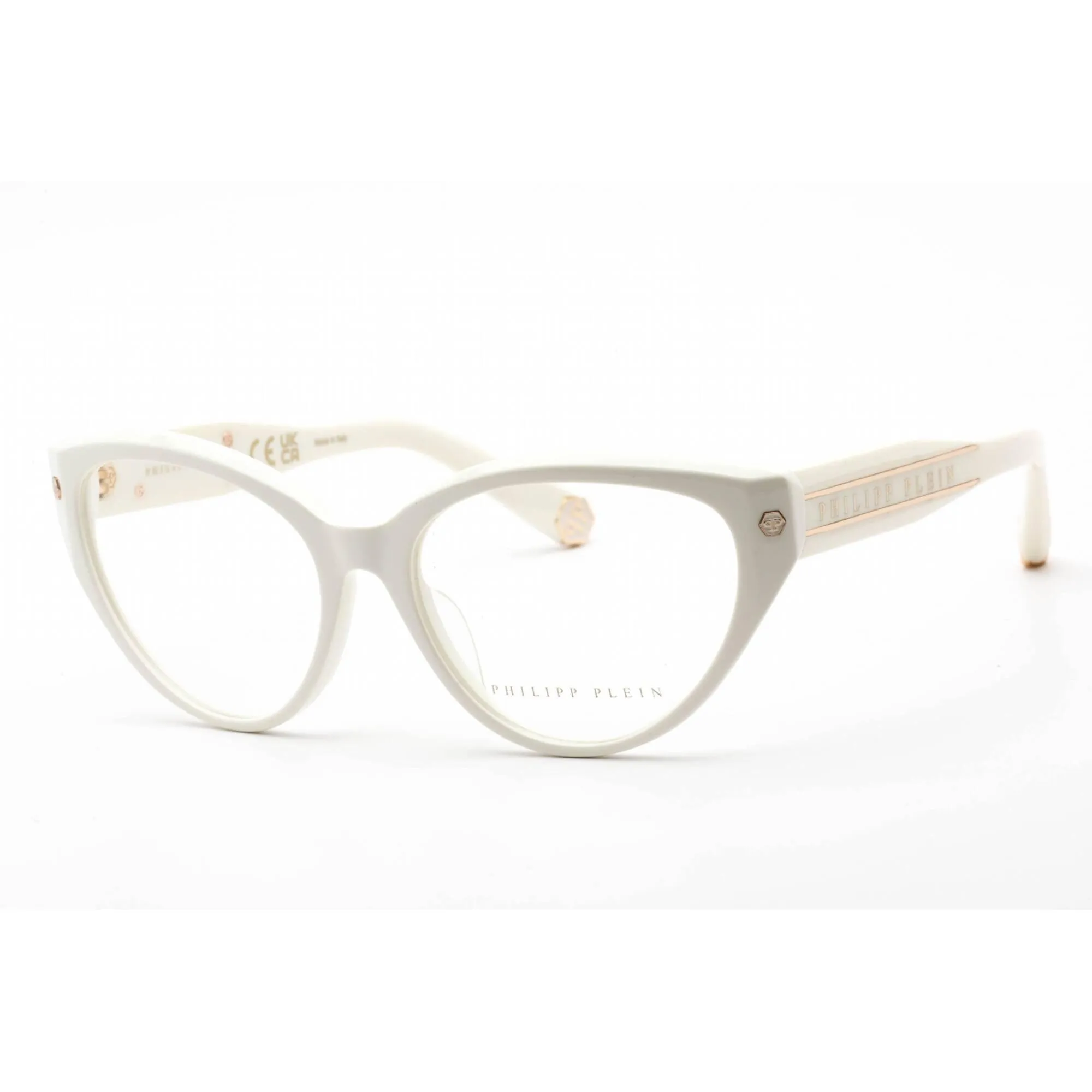Philipp Plein Women's Eyeglasses - Shiny Cream Plastic Cat Eye Frame | VPP052M 03GF