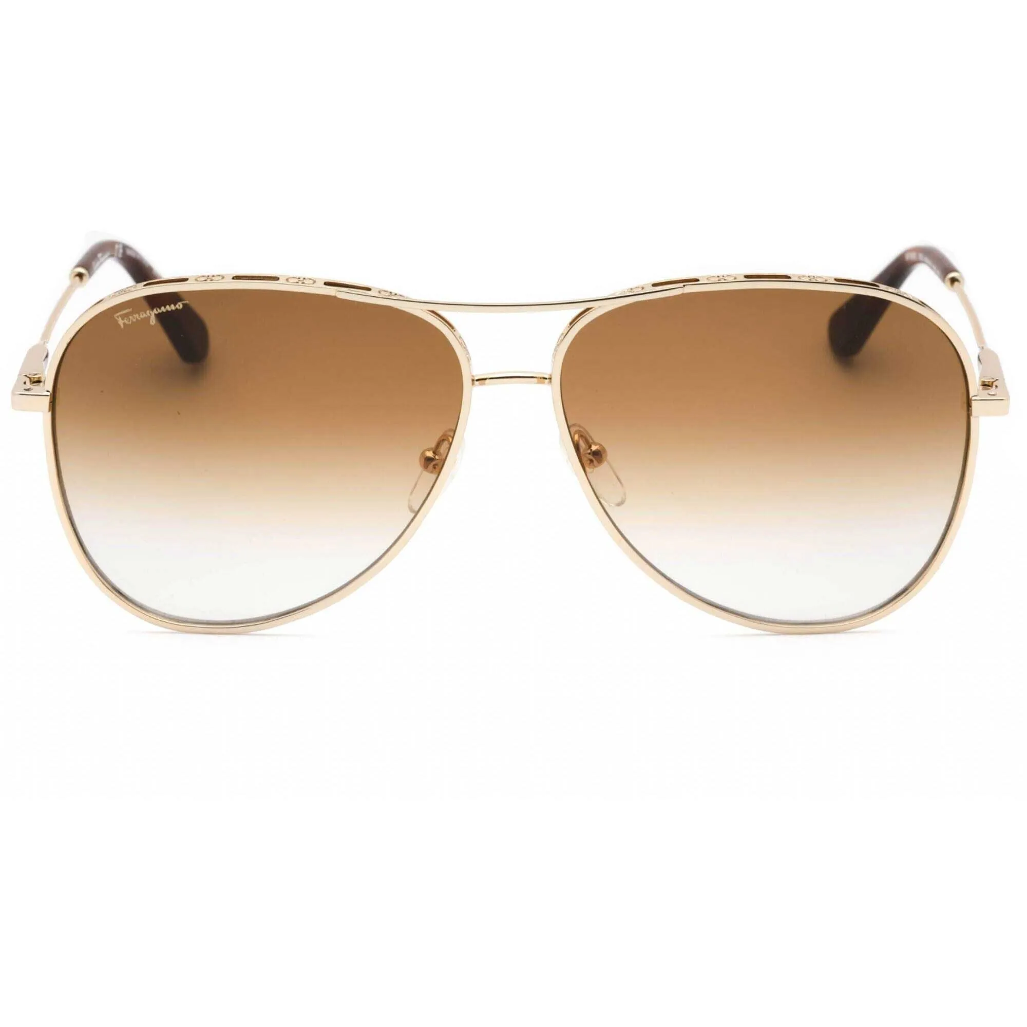 Salvatore Ferragamo Women's Sunglasses - Yellow Gold/Caramel Metal Frame | SF268S 793