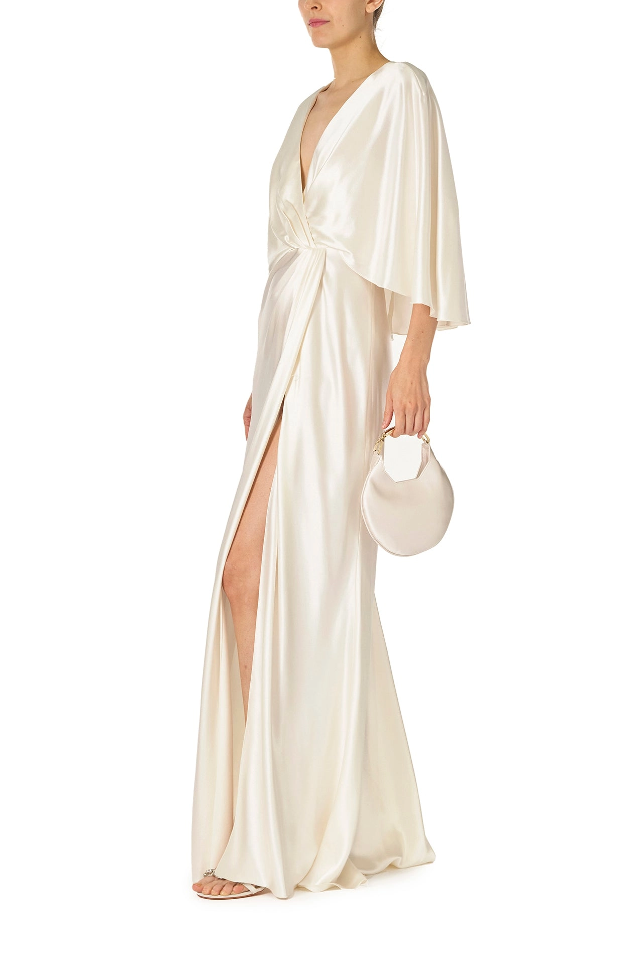V-Neck Draped Capelet Sleeve Gown