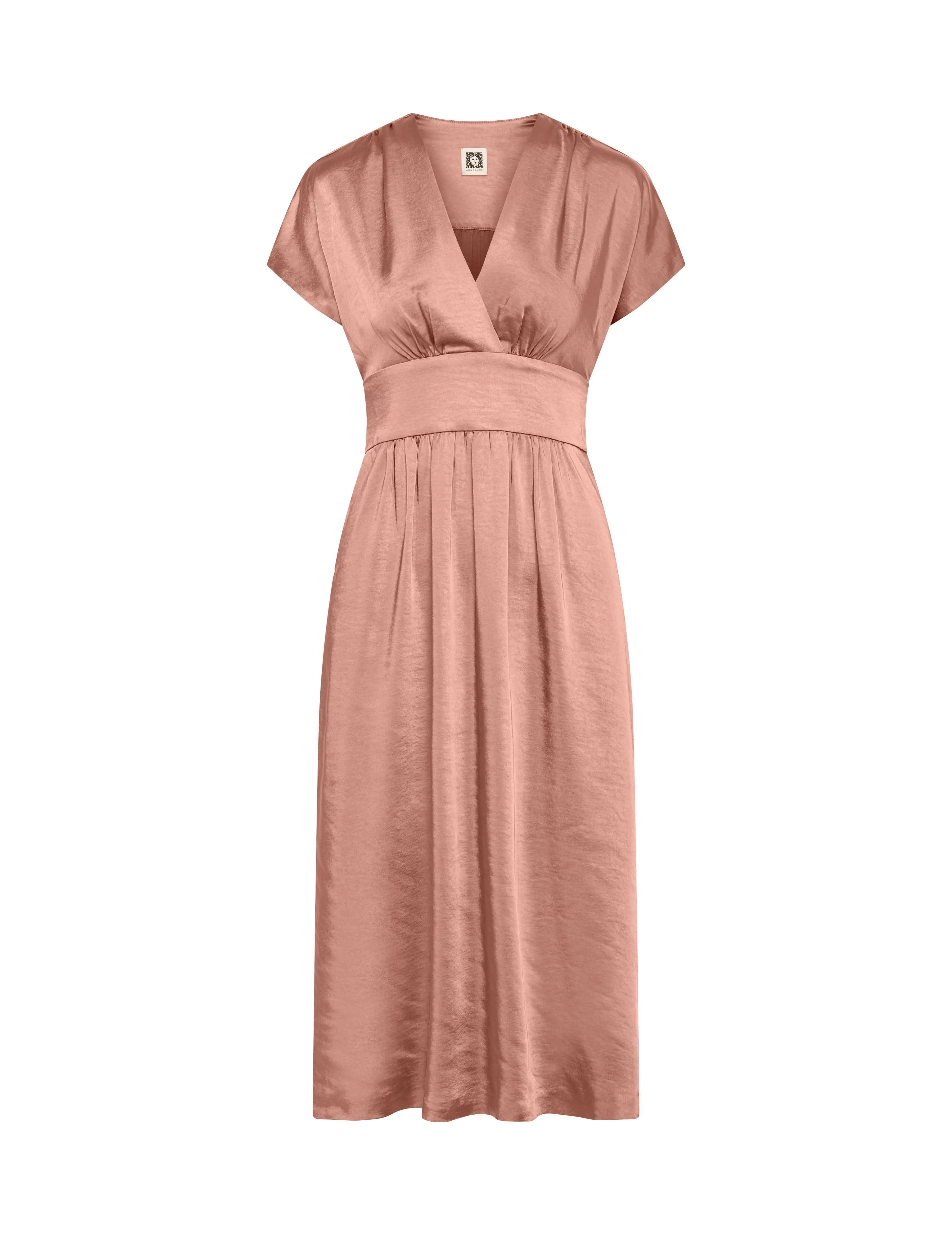 Washed Satin V-Neck Midi Dress- Sale