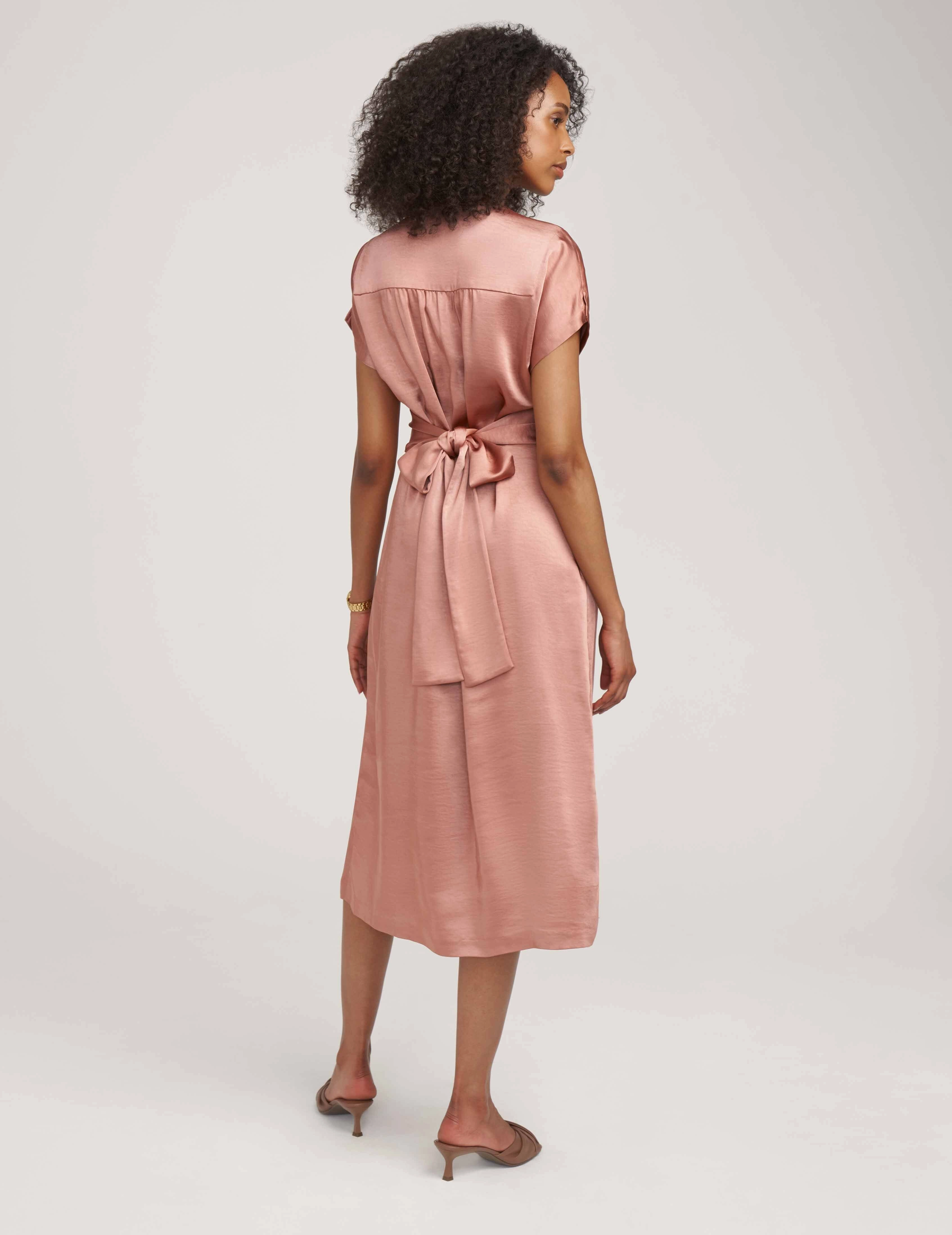 Washed Satin V-Neck Midi Dress- Sale